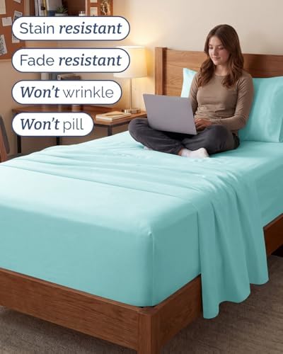 Extra Deep Twin XL Sheet Set - 3 Piece College Dorm Room - Spa Blue