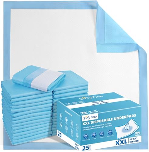 SOFYFINE Extra Large Chucks 36"x36" Disposable XXL Heavy Duty Absorbent Elderly Adults Incontinence Bed Pads,Waterproof Thicken Puppy Pee Pad,Changing Underpads for Women and Baby[25 Pads]