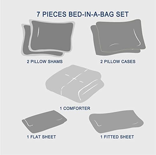 Anluoer Queen Comforter Set 7 Piece, Ruffle Bed in a Bag Queen Bedding Sets
