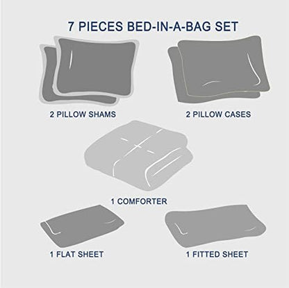 Anluoer Queen Comforter Set 7 Piece, Ruffle Bed in a Bag Queen Bedding Sets