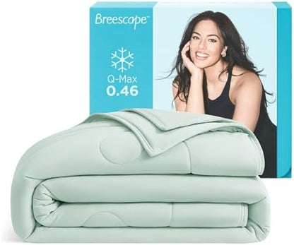 Breescape Cooling Comforter Blanket - BlendTek Q-Max>0.46 Tech, Cooling Blanket for Hot Sleepers & Night Sweats Relief, Breathable Lightweight Summer Bedding, Queen 96x96 Inches, Mint Green