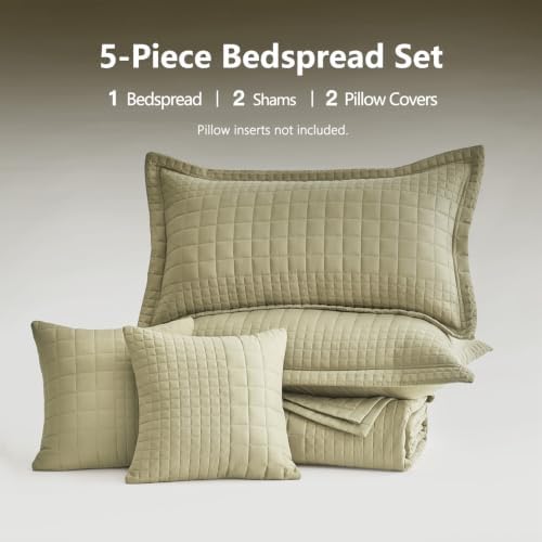 Oversized King Bedspreads 128x120, Grid Stitch, Olive Green