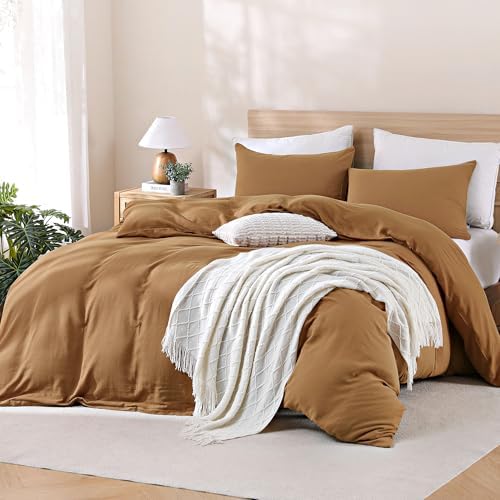 TOCOMOA 100% Muslin Cotton Duvet Cover Set, Burnt Orange, King