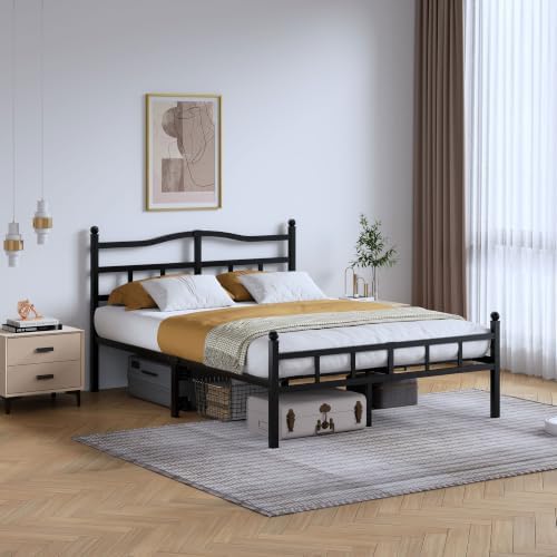 SHOANED Metal Bed Frame with Headboard & Footboard - 14 Inch King Size Heavy Duty Bedframe Black Basic Steel Slats Platform No Box Spring Needed/Easy Assembly/Noise Free