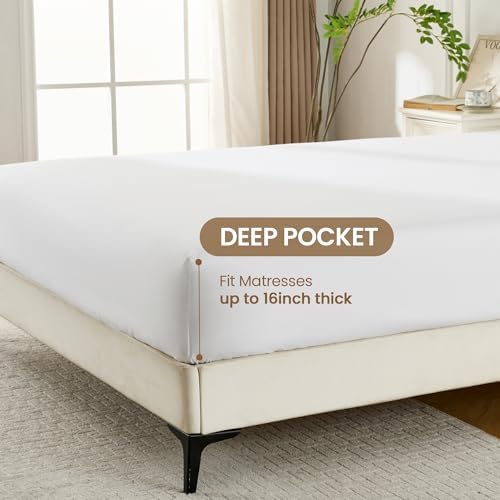 ROSE&RISY White King Sheet Set, 4 Pieces Soft Bedding King Sheet Set, Breathable and Cooling,Includes 1 x Fitted Sheet, 1 x Flat Sheet, 2 x Pillowcases - Deep Pocket (White, King)