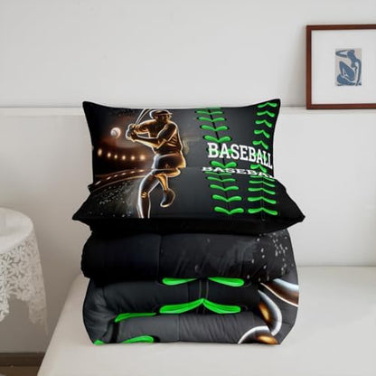 Erosebridal Baseball Bedding Set, Golden Athlete Comforter Set Full Size, Sports Games Down Comforter for Kids Boys Girls Bedroom Decor, Glitter Outer Space Duvet Insert for Living Room