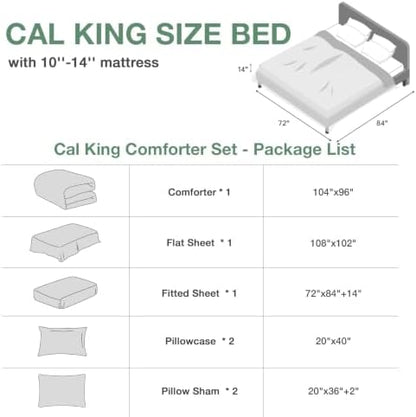 MUXHOMO California King Comforter Set, Green Elegant Floral Print Bed in a Bag 7 Pieces, Ultra Soft & Breathable Reversible Botanical Pattern Bedding Set with Comforter, Sheets, Pillowcases, and Shams