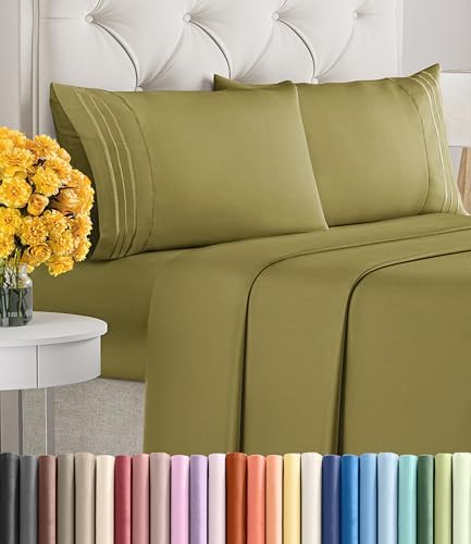 Queen Size 4 Piece Sheet Set - Ultra Soft & Cooling Sheets - Olive Yellow