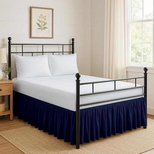 Ruffled Bed Skirt Split Corners with Platform, Tailored Fit Hotel Quality Wrinkle Free Ultra-Soft Microfiber Dust Ruffle, Upto 12 Inch Drop, Twin XL, Navy Blue