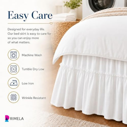 White Pieced Ruffle Bed Skirt Queen 15" Drop, Elastic Bedskirt