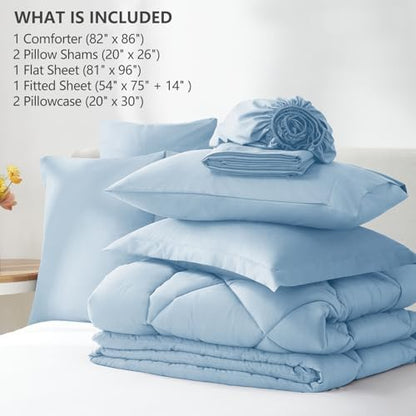 CozyLux Full Comforter Set 82"x86" Baby Blue - 7 Piece Bed in a Bag