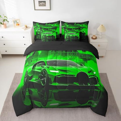 jejeloiu Race Car Comforter Set with Sheets 7 Piece Full Size