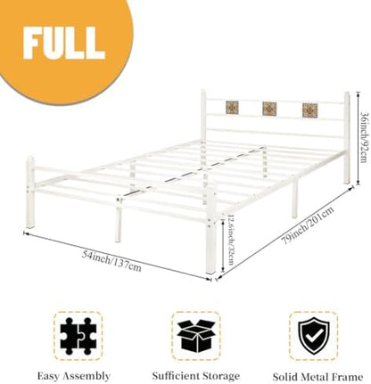 Full Size Bed Frame with Headboard Footboard, Vintage Metal Platform Beds