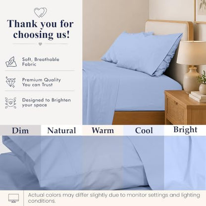 ZOYER 100% Cotton Sheets – Twin Size Percale Bedding, Cooling & Breathable, Durable with a Crisp, Soft & Comfortable Feel, 16" Deep Pocket, 3-Piece Set, Dusty Blue