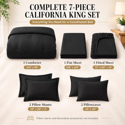 CozyLux California King Comforter Set Black, 7 Pieces Bed in a Bag