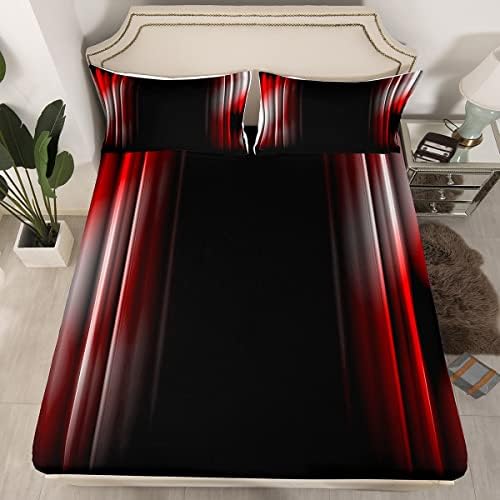Feelyou Geometric Abstract Ombre Sheet Set Men Adults Teens Grey White Red and Black Striped Bed Sheets Kids Boys Girls Simple Modern Sheets Bedroom Collection 3Pcs Twin Size