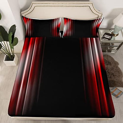 Feelyou Geometric Abstract Ombre Sheet Set Men Adults Teens Grey White Red and Black Striped Bed Sheets Kids Boys Girls Simple Modern Sheets Bedroom Collection 4Pcs Full Size