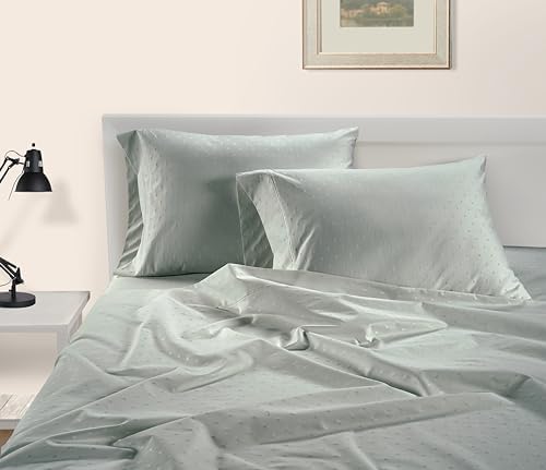LANE LINEN 100% Egyptian Cotton Sheets King Sateen - Mineral Swiss Dot