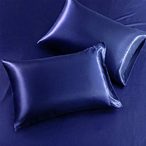 SiinvdaBZX 4Pcs Satin Sheet Set King Size 15-Inch Deep Pocket, Navy Blue