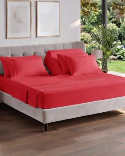 Flex Top Split Head King 6 Piece Sheet Set - Breathable & Cooling - Red