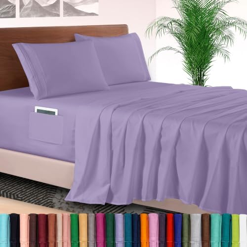 Elegant Comfort 4-Piece Bed Sheet Set - Luxury Bedding 1500 Premium Hotel Quality Microfiber, All Around Elastic 18-24 Inches Deep Fitted Sheet- Extra Deep Pocket Sheets, California King, Violet