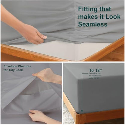 NON Sticky cotton Full 4 Piece Sheet Set, 100% Long Staple Cotton, Soft Cooling Hotel Luxury Bedding Sheets, Deep Pocket Fits 10" to 18" Mattress, 54" x 75", Light Grey Solid