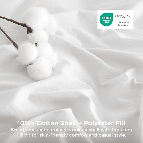 Bedsure PureWoven Cotton Comforter Set Prewashed, Queen, White