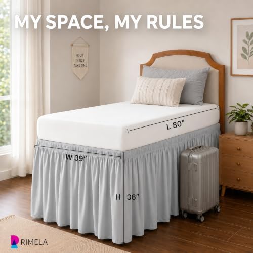 College Dorm Bed Skirt Twin XL 36" Drop, Slit Corner Bedskirt, Ice Grey