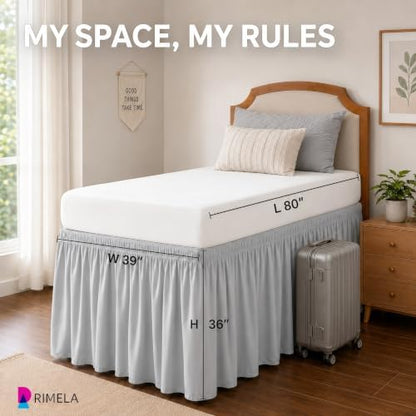 College Dorm Bed Skirt Twin XL 36" Drop, Slit Corner Bedskirt, Ice Grey