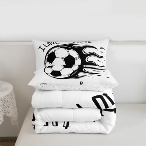 Erosebridal Football Bedding Twin Soccer Comforter Sports Comforter Sets for Boys Girls Gamer Gaming Quilt Black and White Duvet Set 2 Piece with 1 Pillow Sham Grunge Room Decor Aesthetic, Breathable