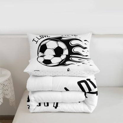 Erosebridal Football Bedding Twin Soccer Comforter Sports Comforter Sets for Boys Girls Gamer Gaming Quilt Black and White Duvet Set 2 Piece with 1 Pillow Sham Grunge Room Decor Aesthetic, Breathable