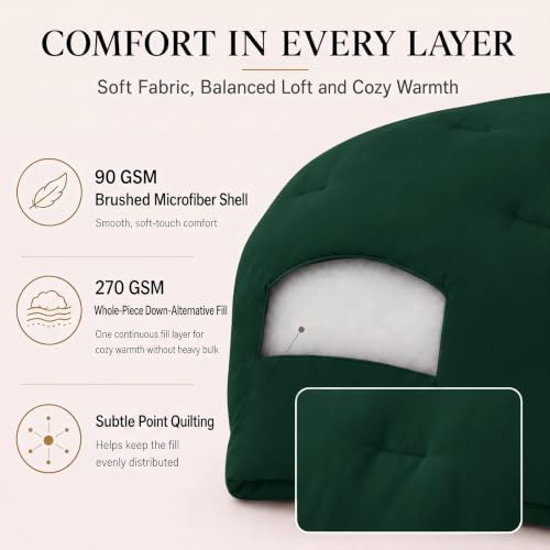 CozyLux Oversized King Comforter Set 3 Pieces Emerald Green Quilted Bedding