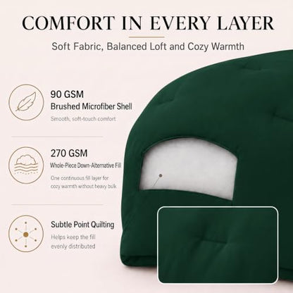 CozyLux Oversized King Comforter Set 3 Pieces Emerald Green Quilted Bedding