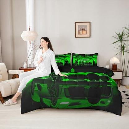 jejeloiu Race Car Comforter Set with Sheets 7 Piece Full Size