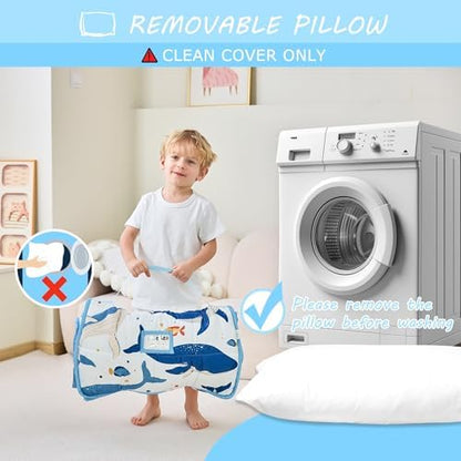 Lasoftan Toddler Nap Mat with Pillow and Blanket, Extra Large Rolled Napping Mats,Slumber Bags for Boys Girls,Kids Sleeping Bag for Daycare, Preschool Travel Camping