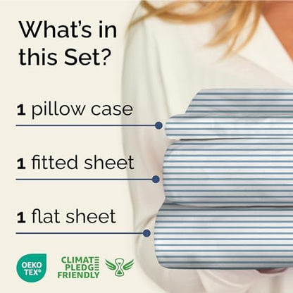 Twin XL 3 Piece Striped Sheet Set - Breathable & Cooling - Ocean Stripe