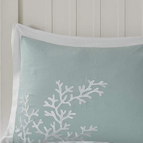 Harbor House Cotton Comforter Set - Coastal Oceanic Sealife Design, All Season Down Alternative Bedding with Matching Shams, Bedskirt, King(110"x96"), Coastline, Coral Aqua, 4 Piece