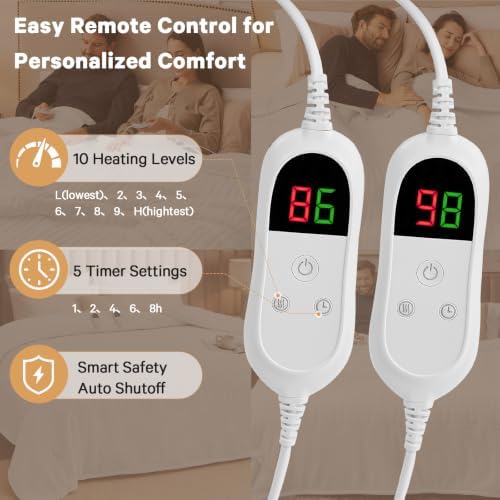 Heated Electric Blanket King, Dual Control, 90" x 100", Ivory White