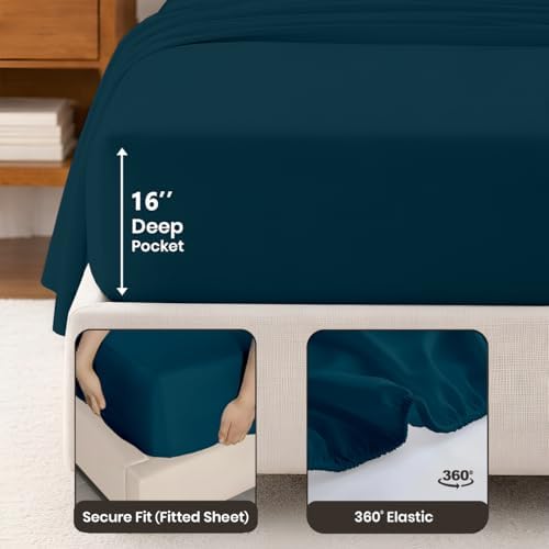SGI bedding 100% Egyptian Cotton Sheets Queen Size – Cooling Sheets, Soft Breathable Teal Bedding, Luxury Bedding, Luxury Hotel Sheet Set, Deep Pocket 16", 4 Piece Set