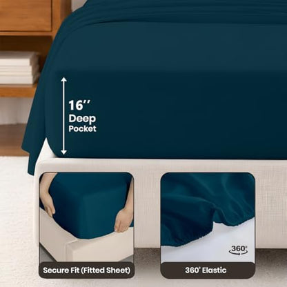 SGI bedding 100% Egyptian Cotton Sheets Queen Size – Cooling Sheets, Soft Breathable Teal Bedding, Luxury Bedding, Luxury Hotel Sheet Set, Deep Pocket 16", 4 Piece Set
