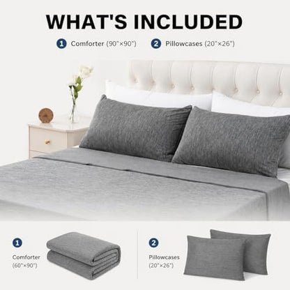 CHOSHOME Cooling Comforter Cooling Blanket, Q-Max 0.45 Cool Sleeping Summer Blanket for Hot Sleeper Night Sweats, Queen 90" x 90", Grey 04