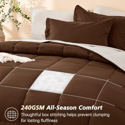 Twin Comforter Set with Sheets - 5 Pieces Bed in a Bag Brown Bedding Sets