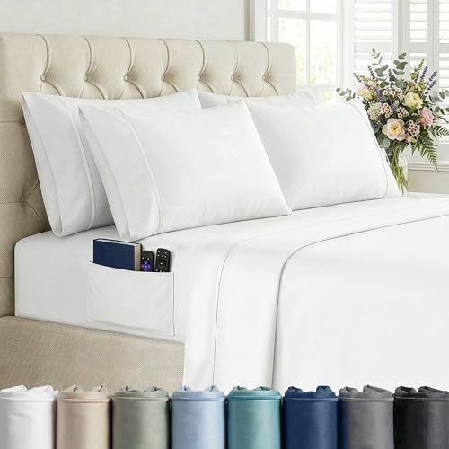 Mueller 6 Piece Queen Bed Sheets Set – Ultratemp Cooling Technology, Oeko-TEX Certified, Ultra-Soft Series, 4 Pillowcases, Deep Pocket 16", Hypoallergenic, Wrinkle-Free Hotel Bedding, White