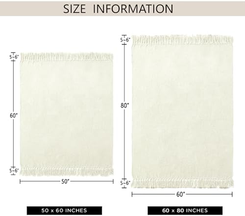 Chenille Throw Blanket for Couch 60" x 80" Twin, Ivory White