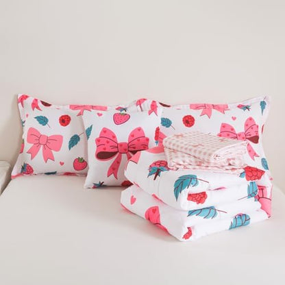 ADASMILE A & S Bows Comforter Twin Size for Girls 6Pcs Pink Bowknot Bedding
