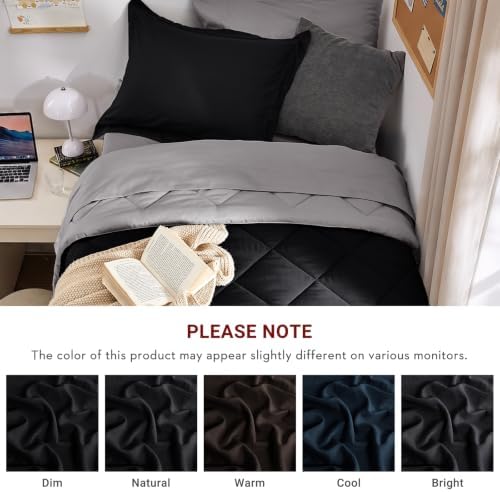 MUXHOMO 5 Pieces Twin XL Comforter Set, Reversible Bed in a Bag Twin XL Size, All Season Bedding Set with Comforter, Flat Sheet, Fitted Sheet, Pillowcases & Shams, Black & Soot