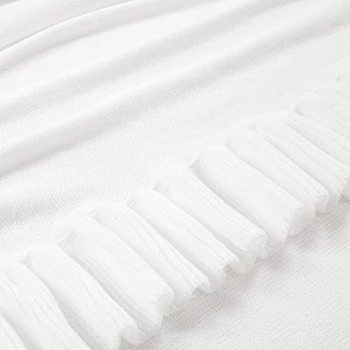 Lush Decor Reyna Soft Knitted Ruffle Throw Blanket, 104" W x 88" L, White - Classic Ruffled Bedding - Knit Blanket - Cozy Oversized Blanket For Bed or Couch - Vintage, Minimalist & Cottage Home Decor