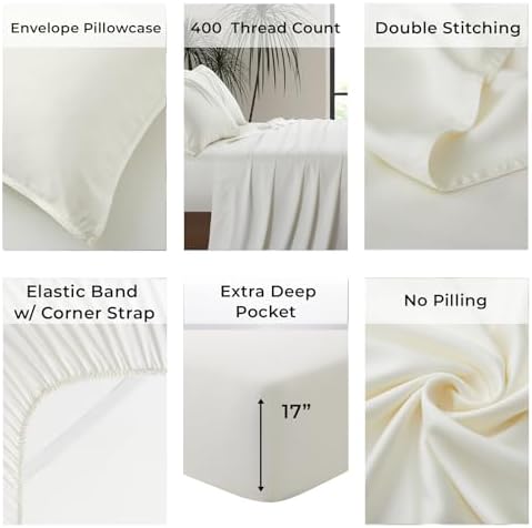 |Twin XL Size Sheet Set | Organically Grown | Ultra Soft & Cooling |100% Viscose | 17" Deep Pocket [Ivory]