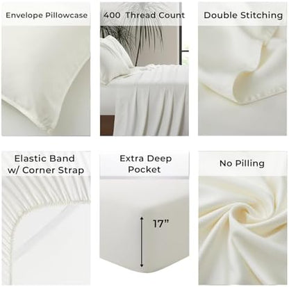 |Twin XL Size Sheet Set | Organically Grown | Ultra Soft & Cooling |100% Viscose | 17" Deep Pocket [Ivory]