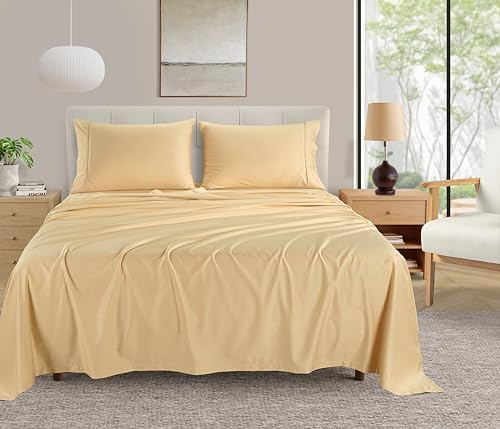 Full Sheet Set, 400 Thread Count Cotton Sheets Full Size Bed Set - Semolina
